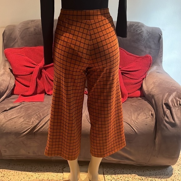 ASOS Wide Leg Culotte Windowpane Pants in Rust - Picture 7 of 13